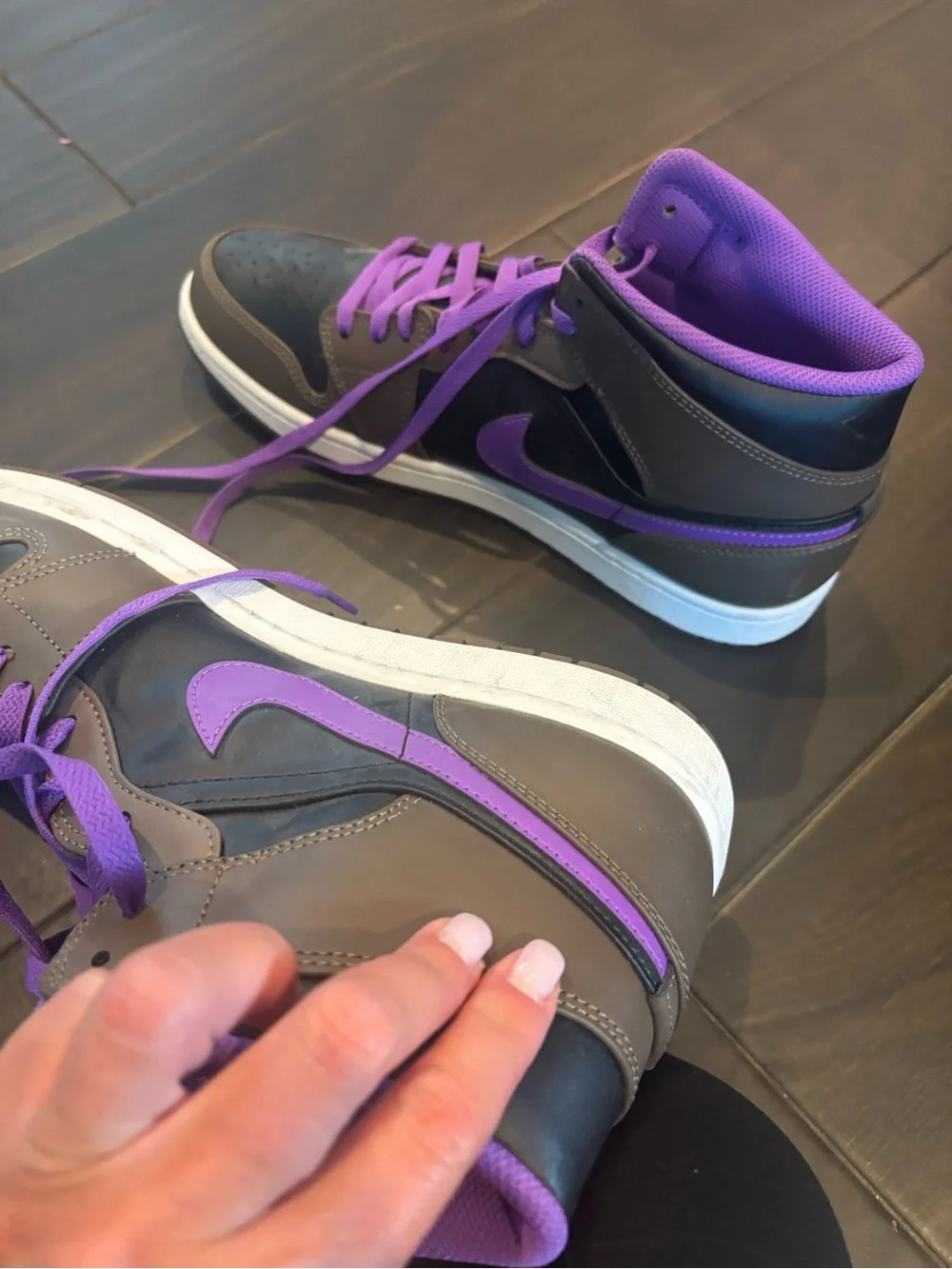 Jordan High-Top Sneakers in Purple and Brown with White Midsole
